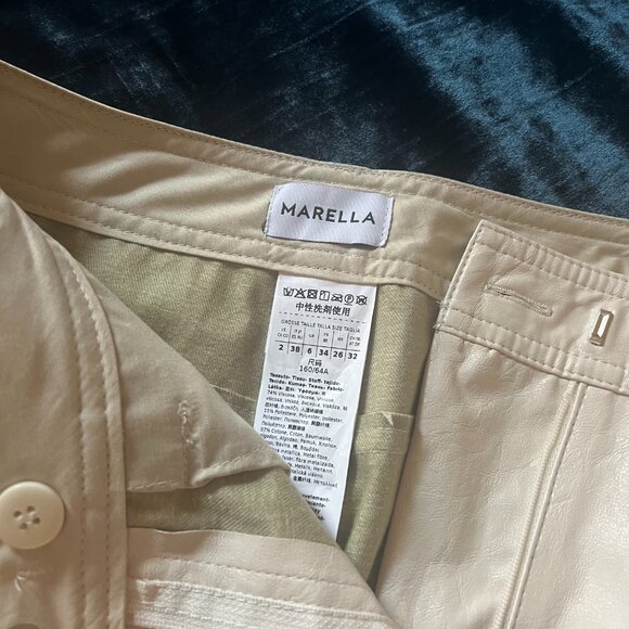 MARELLA Kilts Cream Faux Leather 5 Pocket Trousers Cream Sz 2 - Picture 5 of 7